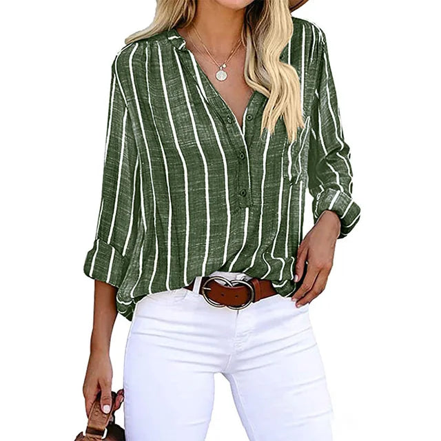 Casual Loose Striped Shirts For Women 2023 Autumn Vintage Women's Oversized Shirts And Blouses Fashion Elegant Youth Female Tops